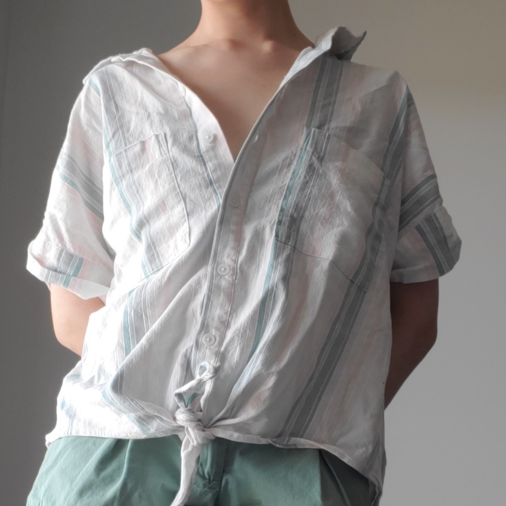 Far West Front Tie Striped Top